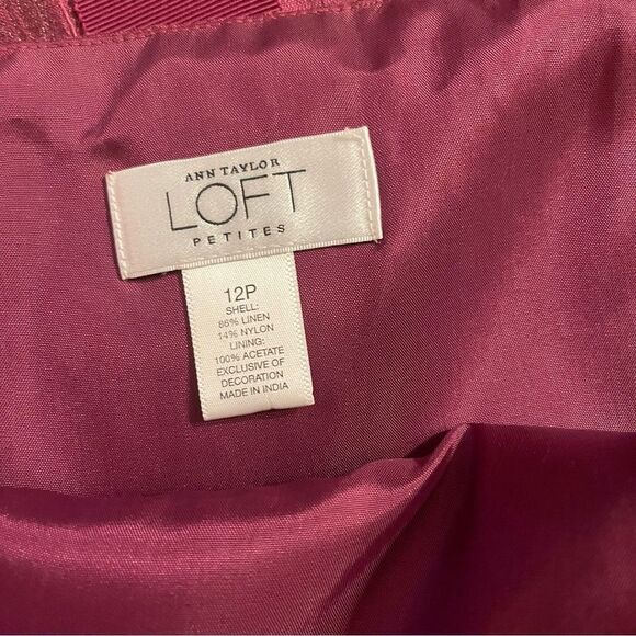 Ann Taylor Loft Dress Strapless Purple Shimmer Linen Blend Striped 12 Petite - Picture 4 of 4